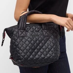 MZ Wallace Black Mini Metro Quilted Tote Purse Crossbody Bag EUC